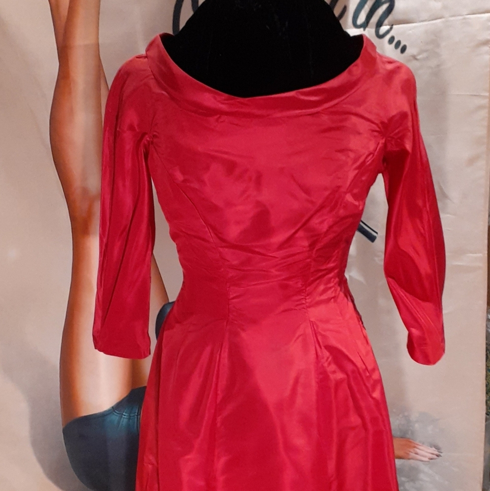 1950s Red Silk Dress
